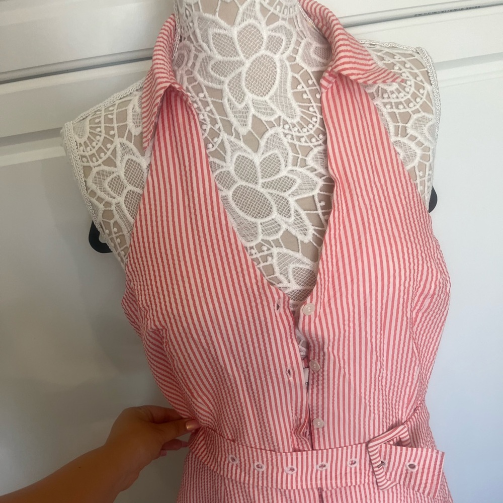 Maeve Anthropologie Pink and White Striped Jumpsuit